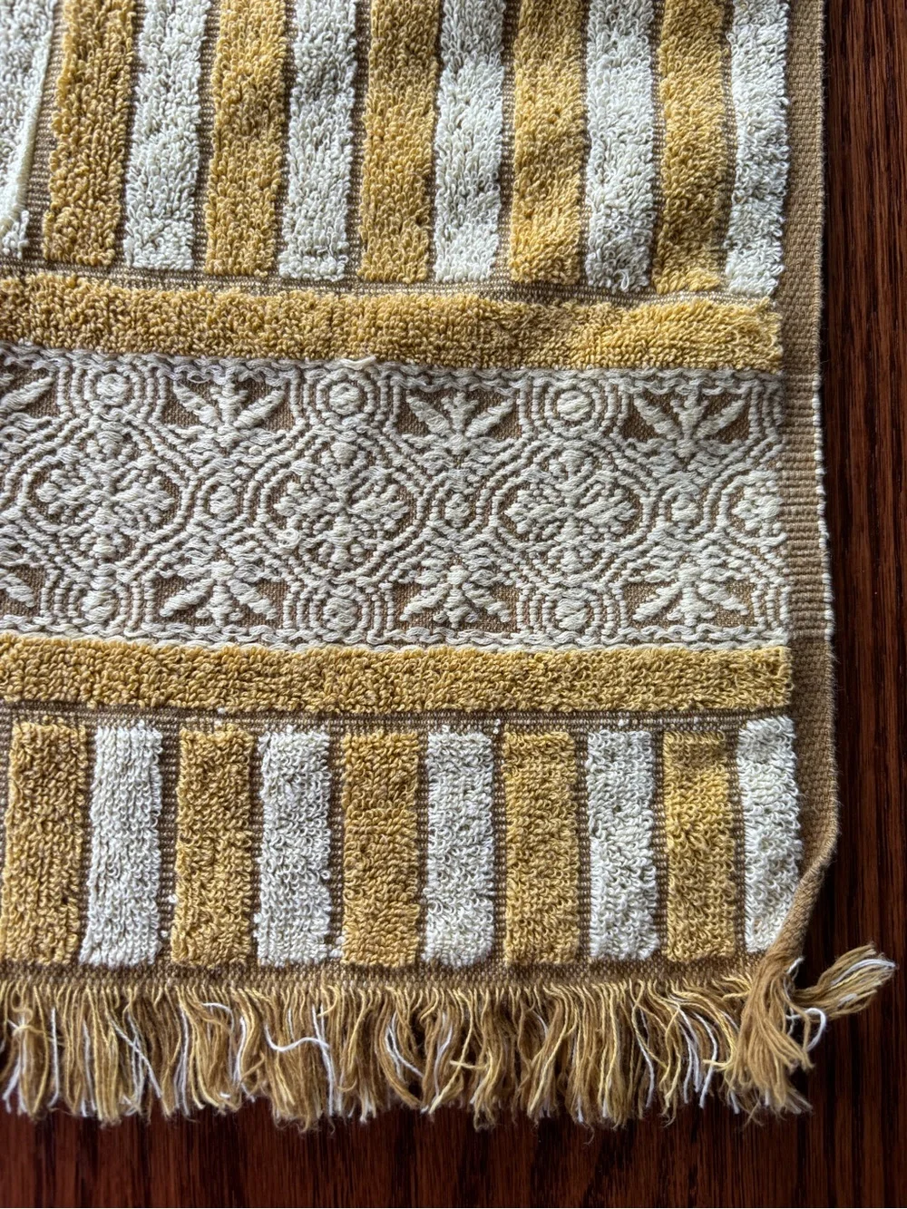 Vintage Sculpted Callaway Fringe Hand Towel Gold MCM Psychedelic 1960s Retro